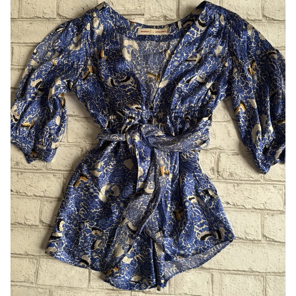 Amanda Uprichard Silk Top Womens Satin Tie Front Open Cut Out Sleeves M - Picture 1 of 6